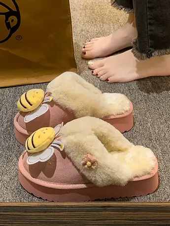 厚底毛毛拖鞋女外穿2023冬季新款网红室内家居百搭可爱毛绒绒棉拖商品大图