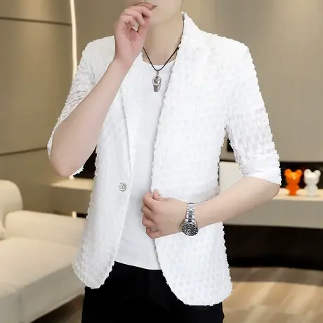ins个性痞帅薄款七分袖西装外套男士潮牌夏天韩版半袖网红小西服商品大图