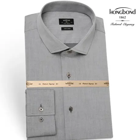 红邦创衣 23高端进口男装衬衣定做灰色长袖衬衫方领商务正装定制商品大图