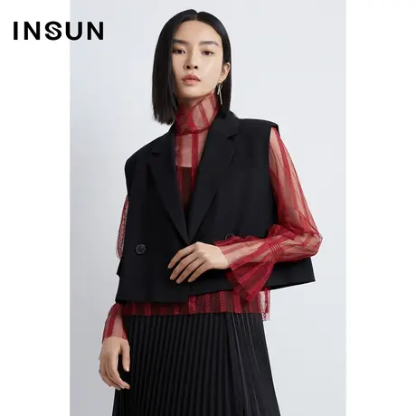 INSUN恩裳秋季无袖西装领短款马夹图片