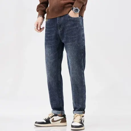 男牛仔裤子秋冬款微哈小脚休闲牛仔裤时尚潮流男款牛仔裤潮流男装商品大图