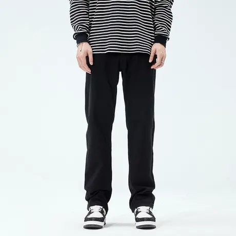 美式牛仔裤男2024新款宽松直筒春秋季潮牌潮流高街男士裤子黑色商品大图