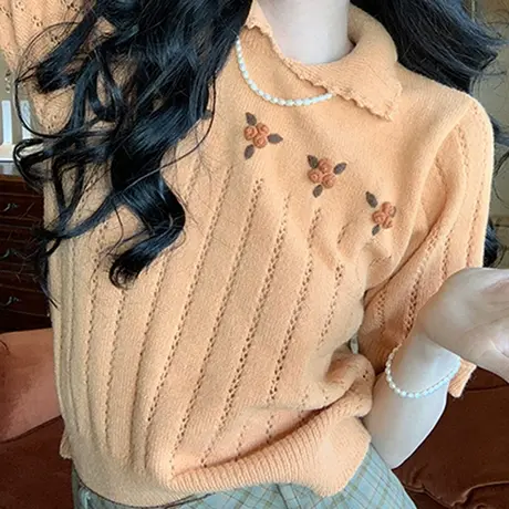 翻领针织衫短袖女夏季独特别致小众设计感法式复古甜美上衣t恤ins商品大图