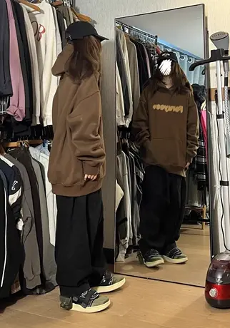 潮牌连帽卫衣女秋冬季oversize外套加绒美式复古大码宽松慵懒风商品大图