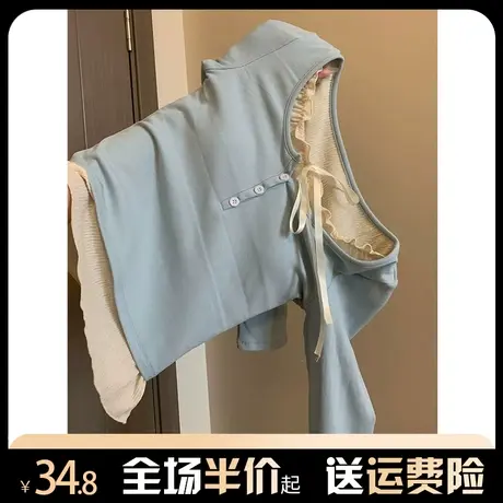 假两件蝴蝶结长袖t恤女春秋内搭设计感小众木耳边芭蕾风打底衫ins商品大图