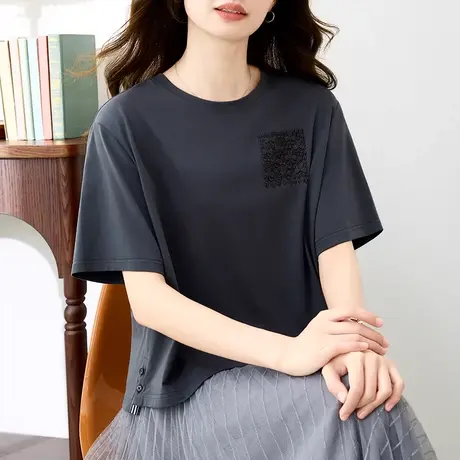 纯棉短款t恤女夏装2024年新款时尚高级感上衣宽松百搭短袖体恤衫商品大图