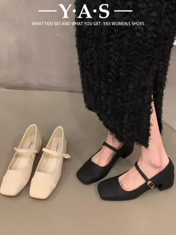 高跟鞋女粗跟单鞋2024新款春季白色法式玛丽珍鞋配裙子温柔晚晚鞋图片