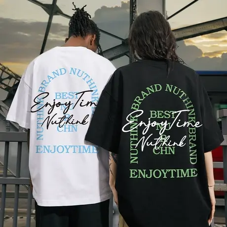 Nuthink国潮街头宽松字母圆领短袖T恤男潮牌潮流大码情侣夏季半袖商品大图