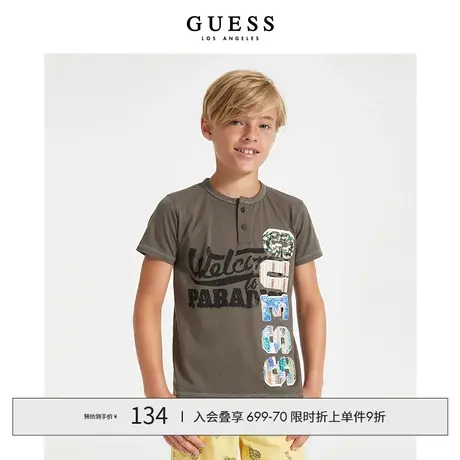 【38上新季】GUESS小男孩帅气字母贴布设计个性圆领T恤图片