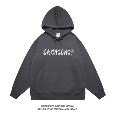 美式复古潮牌原创字母印花连帽卫衣男士秋季新款宽松休闲套头帽衫图片