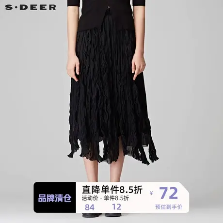 sdeer圣迪奥装秋装肌理层次雪纺拼接不规则长裙女装S18181102图片