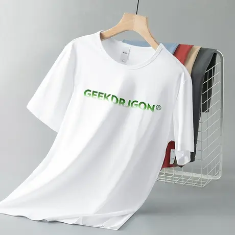 莫代尔白色t恤男士短袖潮流圆领上衣服夏季冰丝凉感速干半袖体恤商品大图