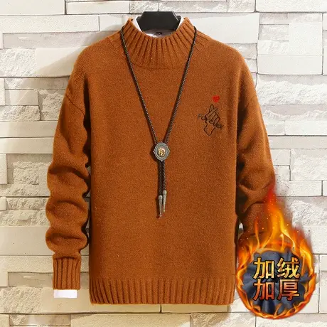 秋冬季12大童男孩13青少年14半高领加绒毛衣15岁初中学生款针织衫商品大图
