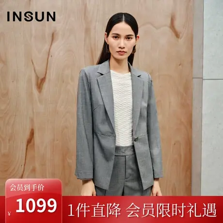 恩裳2023秋季新款丰富肌理感羊毛提花立裁分割西装外套女图片