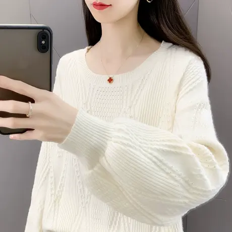 小个子毛衣女宽松外穿秋冬装2022年新款钉珠菱形针织衫爆款上衣女图片