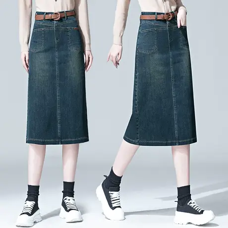 复古牛仔半身裙女2023秋季新款时尚高端设计感开叉a字包臀中长裙图片