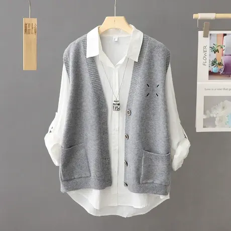 2023年春秋新款叠穿宽松复古针织开衫毛衣马甲女背心百搭外穿外套商品大图