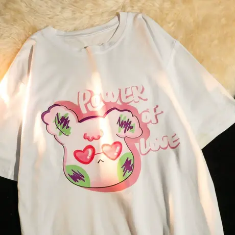 美式复古纯棉正肩短袖t恤女夏季宽松潮牌ins设计感小众半袖上衣服图片