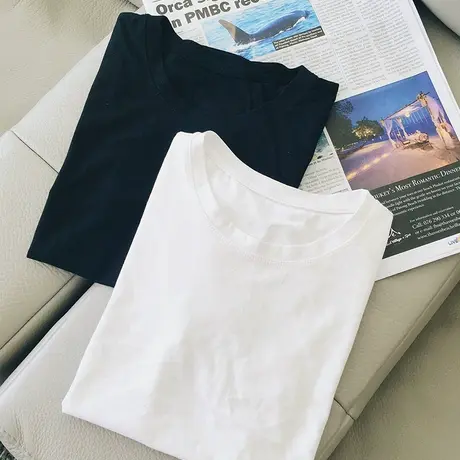 夏季新款小众设计感薄款别致ins潮上衣服甜酷白色短袖宽松T恤女装图片