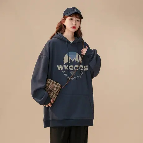 oversize连帽卫衣女秋冬加绒加厚ins潮牌国潮设计感宽松大码外套图片