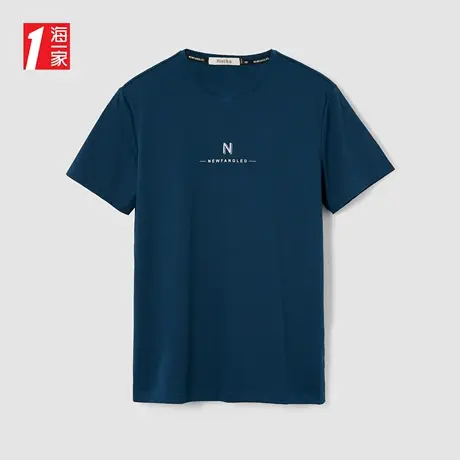 海一家舒适圆领短T新款简约字母印花休闲大方短袖T恤男商品大图