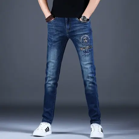 男士高端烫钻印花牛仔裤男修身小脚裤子新款2023弹力百搭韩版男款商品大图