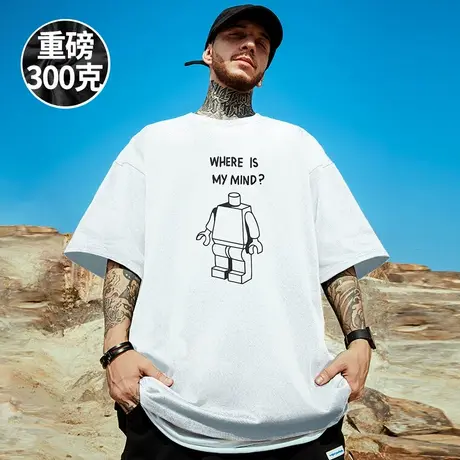 重磅美式潮牌宽松T恤胖子短袖男加肥加大五分袖大码男装夏季潮流图片