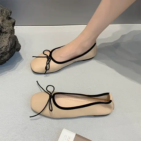 2023年春夏新款温柔小香风法式蝴蝶结圆头浅口一脚蹬平底鞋女单鞋商品大图