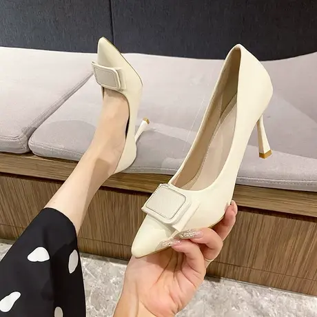 鞋子女法式细跟尖头单鞋2023年新款早秋浅口配裙子白色气质高跟鞋图片