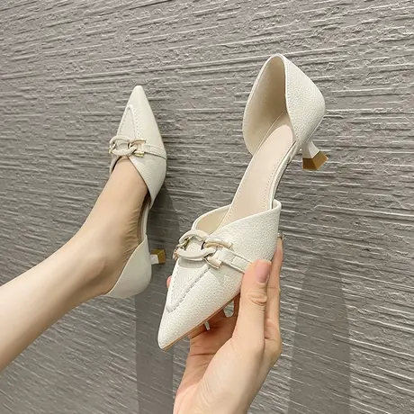 尖头软皮职业单鞋女2023年春季新款气质性感女神范浅口细跟高跟鞋图片