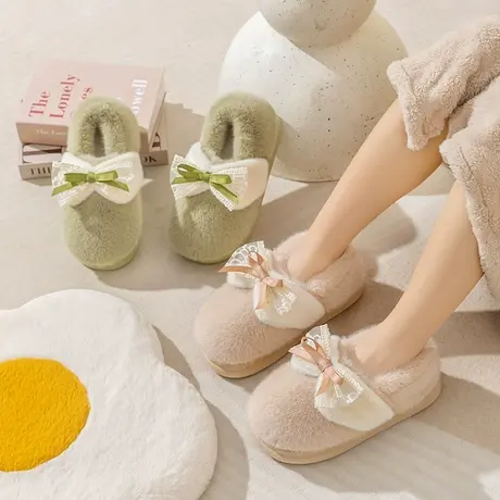 棉拖鞋女士冬季包跟外穿2023新款室内家居可爱厚底毛毛绒月子棉鞋商品大图