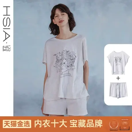 【断码清仓】遐 短袖短裤家居服套装女夏季薄款遮肉显瘦睡衣女棉图片