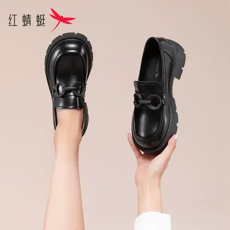 红蜻蜓厚底小皮鞋女春夏单鞋2023新款日系软底真皮甜酷法式乐福鞋商品大图