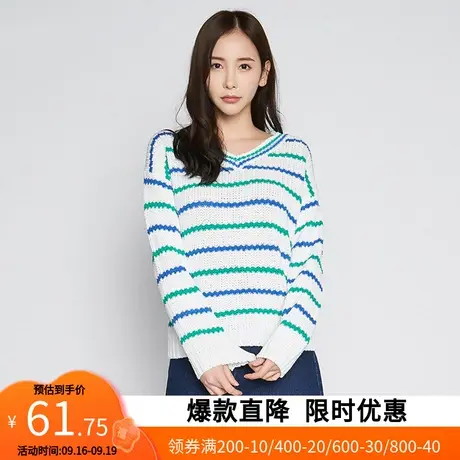 艾格2023春季女装时尚不过时甜美条纹V领针织衫W428商品大图