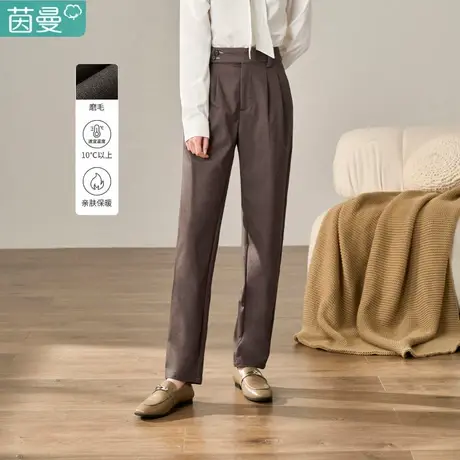 茵曼旗舰店直筒休闲长裤女士2023春春冬新款高腰绒面西装裤子高端商品大图