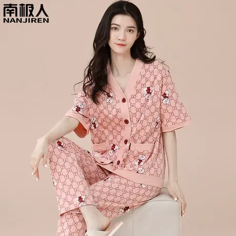 夏季睡衣女夏款 纯棉 女士短袖长裤套装春秋款潮牌家居服夏天女款图片