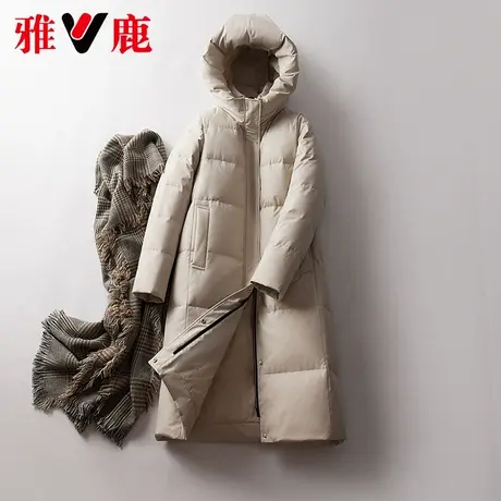 雅鹿连帽羽绒服女中长款品牌2022冬季新款保暖加厚百搭外套高端潮商品大图