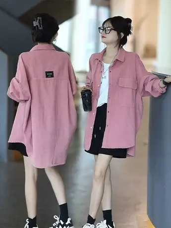 复古港风牛仔衬衫外套女薄款春秋2023新款休闲宽松显瘦中长款上衣商品大图