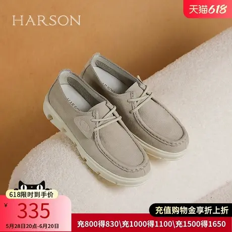 哈森时尚厚底休闲鞋2025春季新款系带真皮牛津鞋HWCS250106商品大图