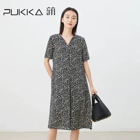 蒲PUKKA 原创设计2023夏季新品简约国风V领优雅桑蚕丝连衣裙图片