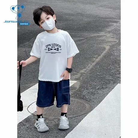 NH真维斯2025春季新款时尚男童纯棉短T圆领潮流重磅220G套头衣图片