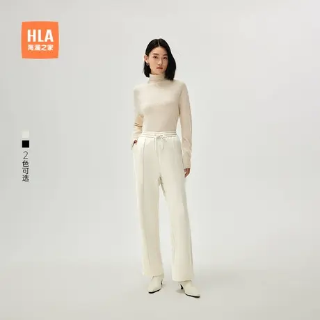 HLA/海澜之家宽松磨毛针织休闲裤秋冬季新款加厚保暖阔腿卫裤女装商品大图