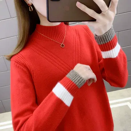 秋冬新款毛衣女套头打底衫宽松百搭韩版半高领长袖针织衫内搭外穿商品大图