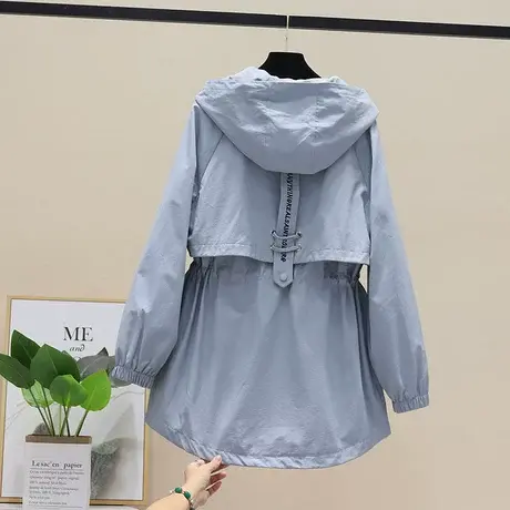 粉色风衣女2023春秋新款韩版小个子收腰抽绳中长款宽松工装外套潮图片