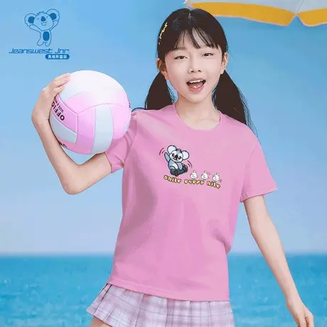 XK真维斯童2025夏季新款男女童同款圆领短袖T恤印花上衣图片