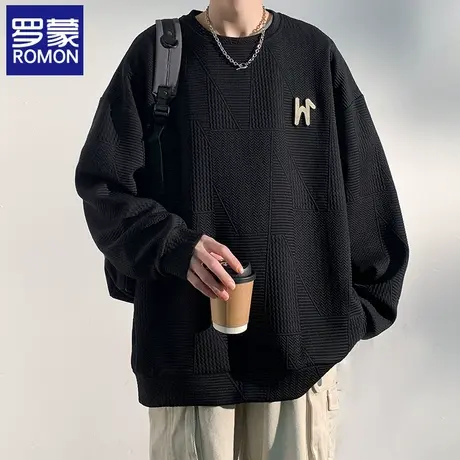 罗蒙美式圆领卫衣男士春秋季2025新款潮牌大码宽松上衣T恤外套男图片