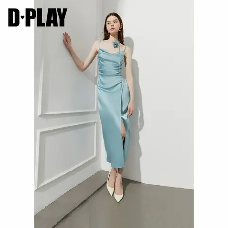 DPLAY2025年夏季新款蓝色吊带连衣裙女长款好看气质法式裙子长裙图片