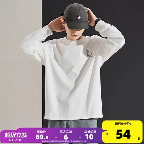 唐狮蛇年新款长袖T恤男圆领宽松休闲上衣纯棉白色内搭打底衫t潮流图片