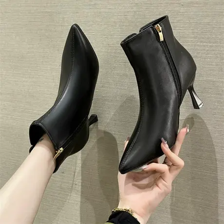 尖头短靴2023年新款秋冬韩版细跟性感高跟鞋网红ins潮时尚瘦瘦靴图片