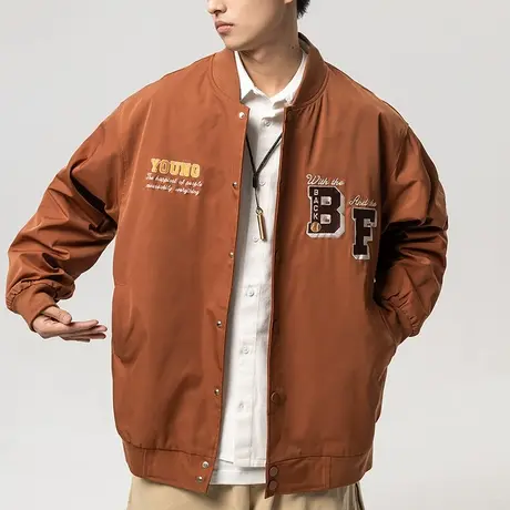 男士美式刺绣棒球服男春秋款2023年新款休闲运动外套男款飞行夹克商品大图